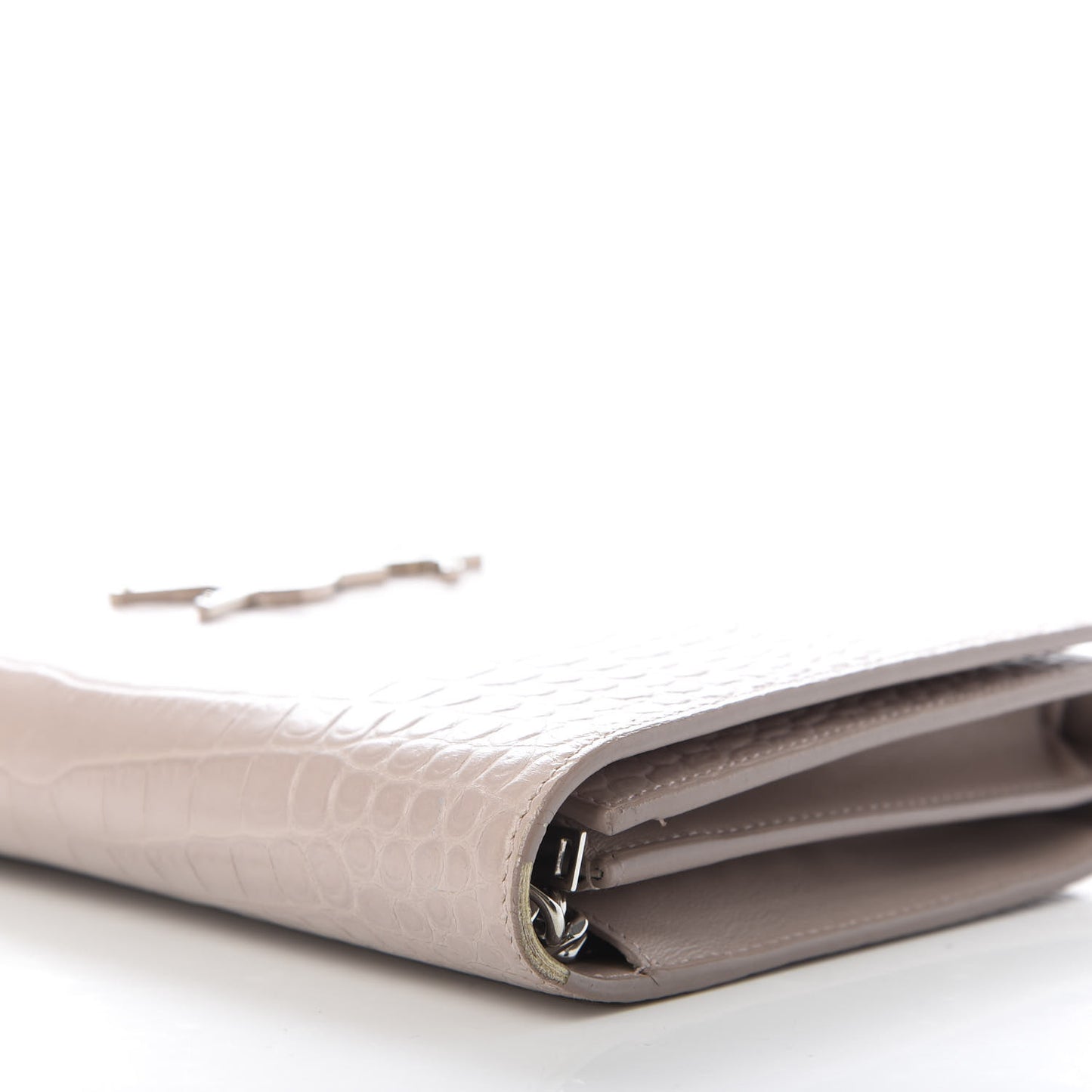 Calfskin Crocodile Embossed Monogram Chain Wallet Rose Antic