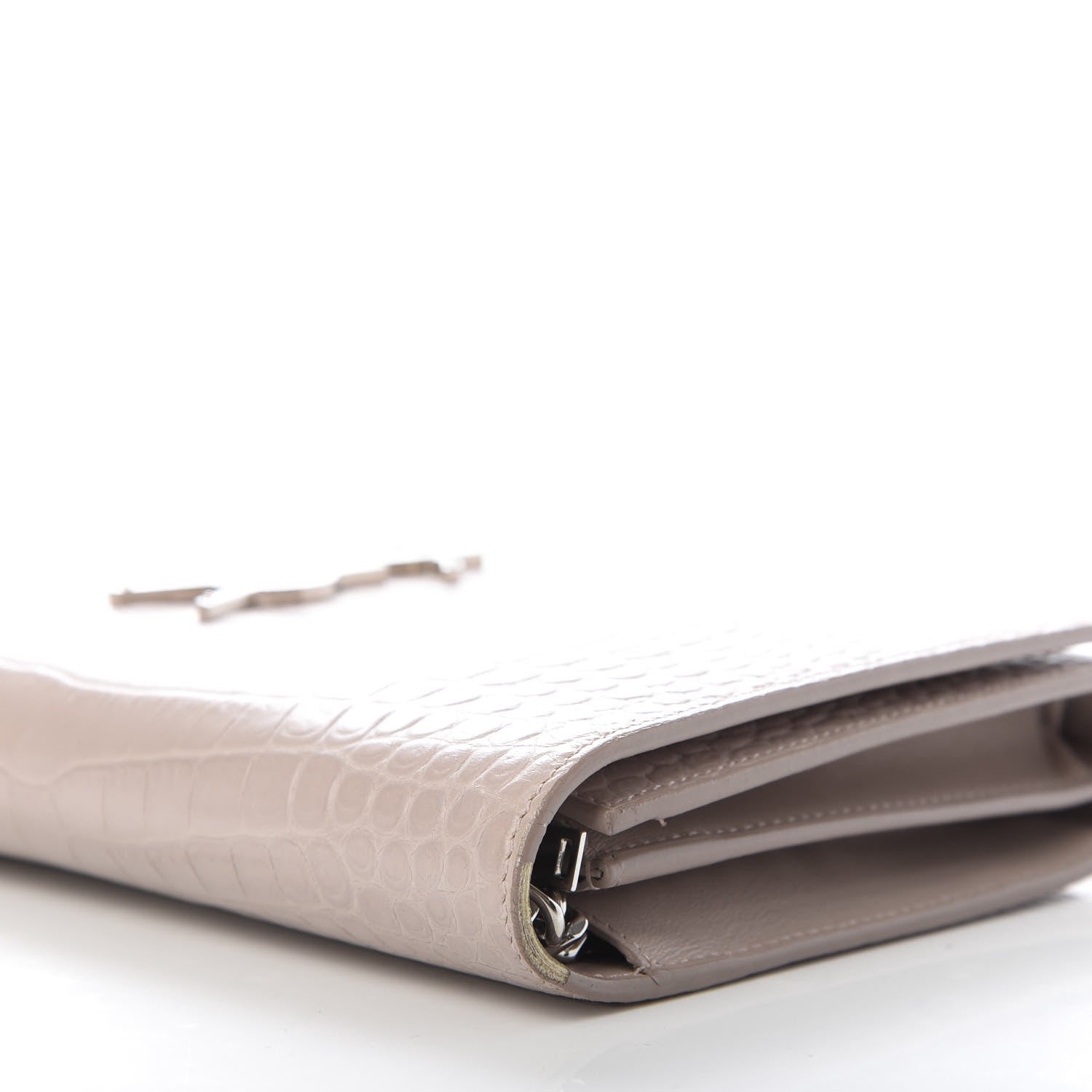 Saint Laurent Calfskin Crocodile Embossed Monogram Chain Wallet Rose Antic 11 of 12