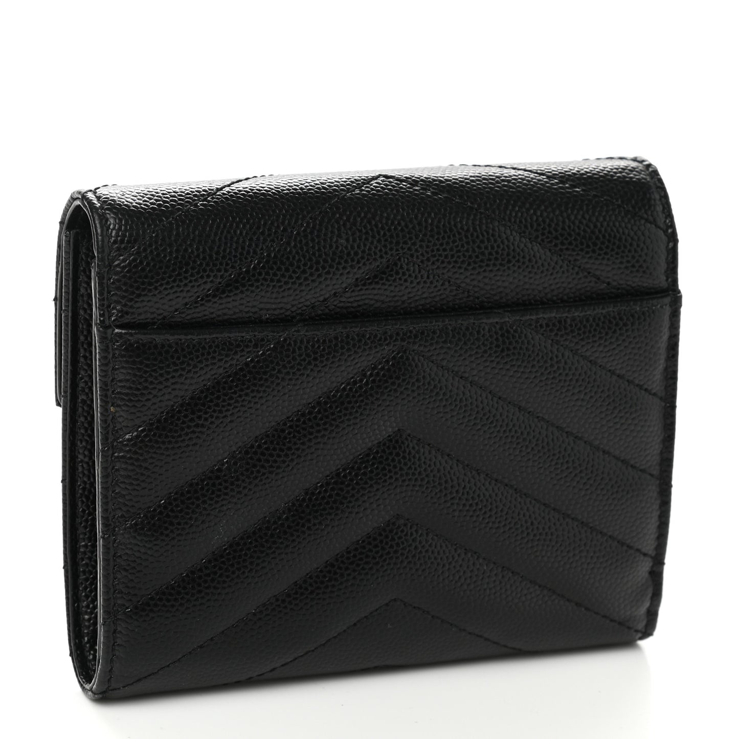 Grain De Poudre Matelasse Chevron Monogram Compact Tri Fold Wallet Black