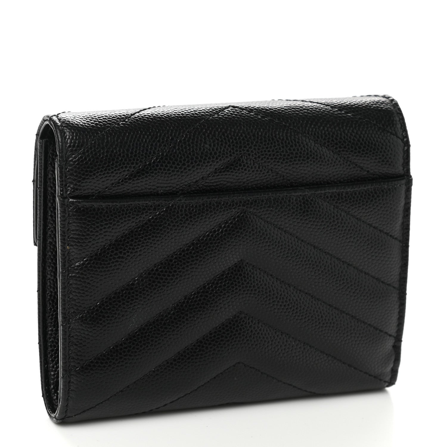 Saint Laurent Grain De Poudre Matelasse Chevron Monogram Compact Tri Fold Wallet Black 3 of 8