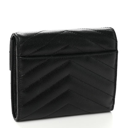 Saint Laurent Grain De Poudre Matelasse Chevron Monogram Compact Tri Fold Wallet Black 3 of 8