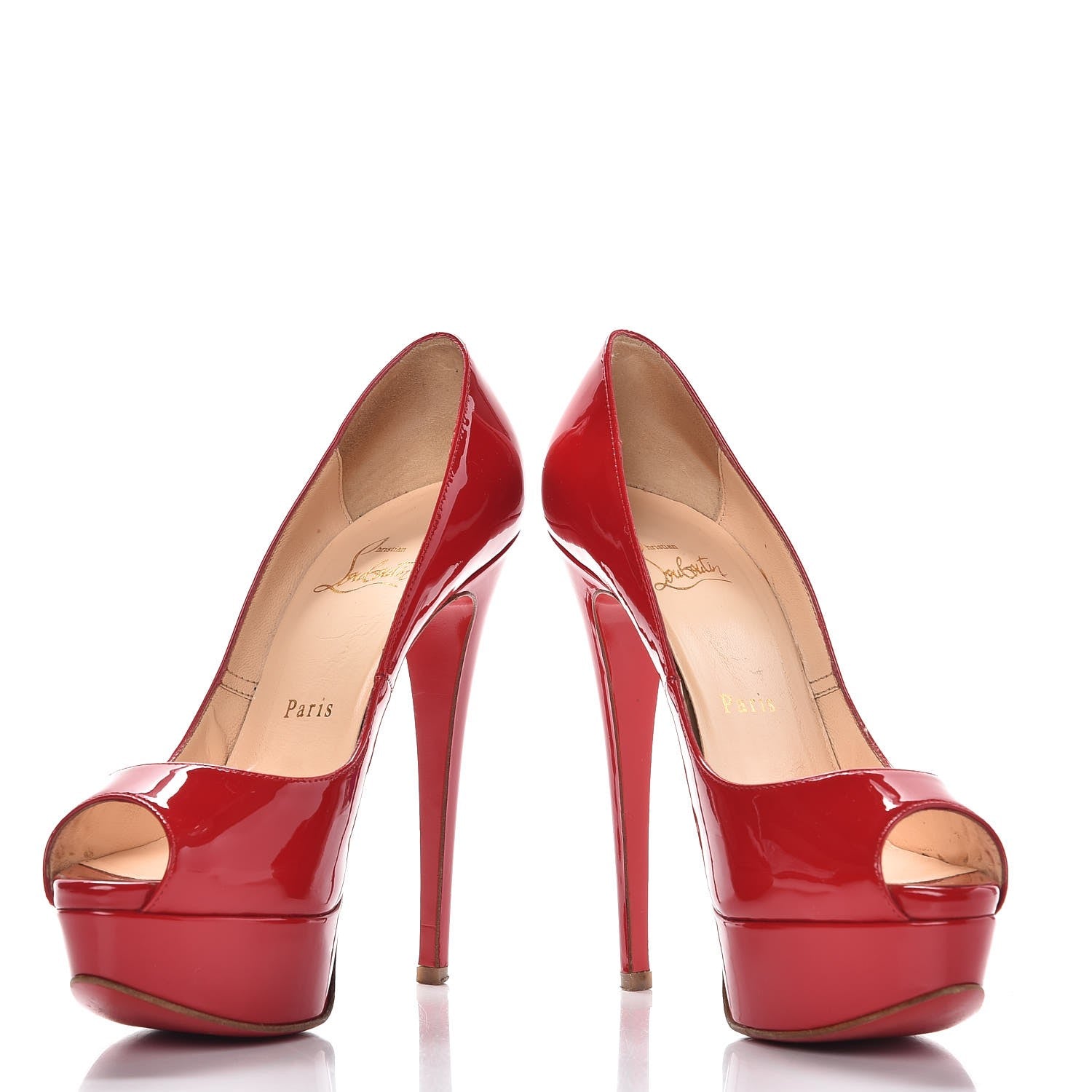 Christian Louboutin Patent Lady Peep 150 Pumps 35.5 Coquelicot 7 of 9