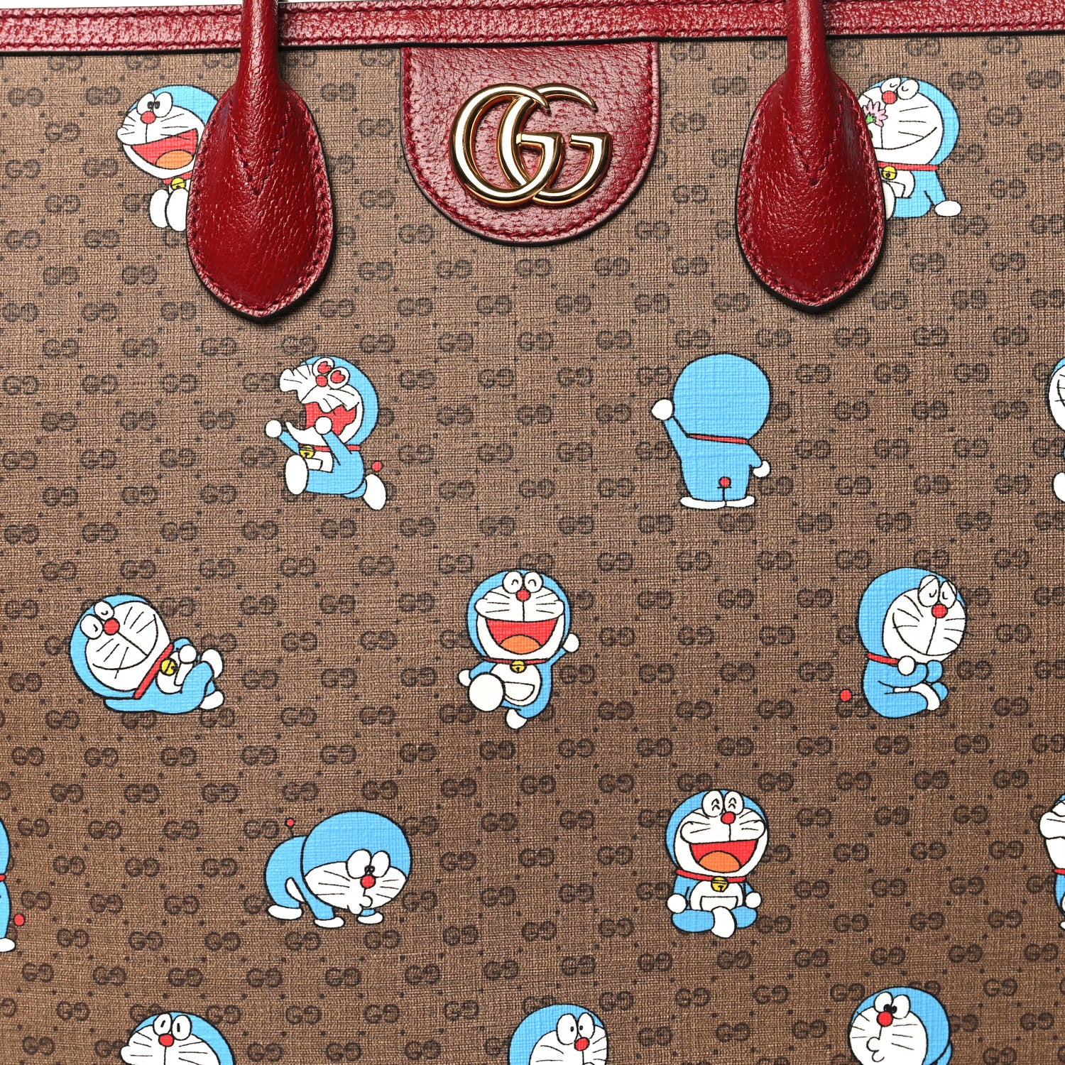 Gucci X DORAEMON Mini Vintage GG Supreme Monogram Large Tote Bag Beige Cherry Red 8 of 14