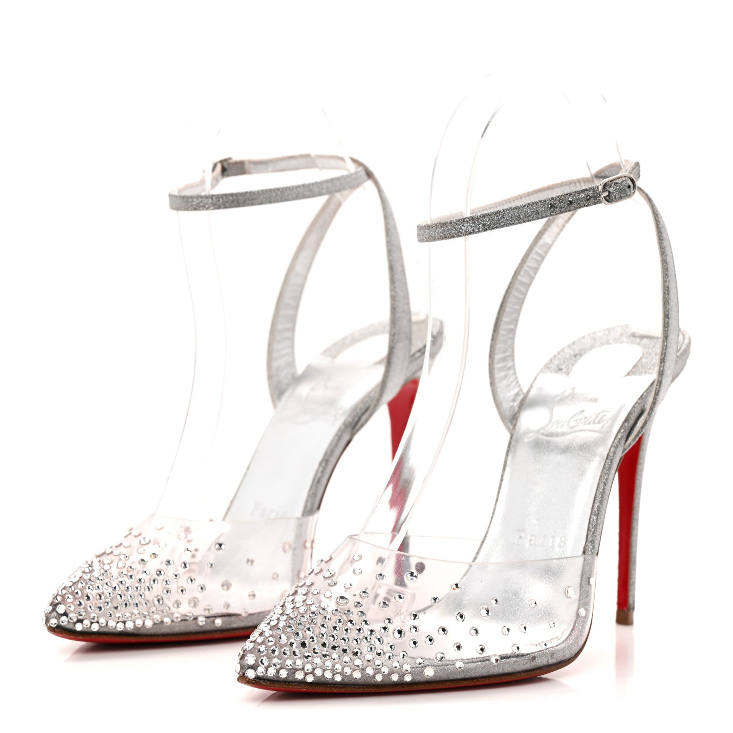 Christian Louboutin PVC Glittered Calfskin Spikaqueen 100 Pumps 37.5 Silver 4 of 8