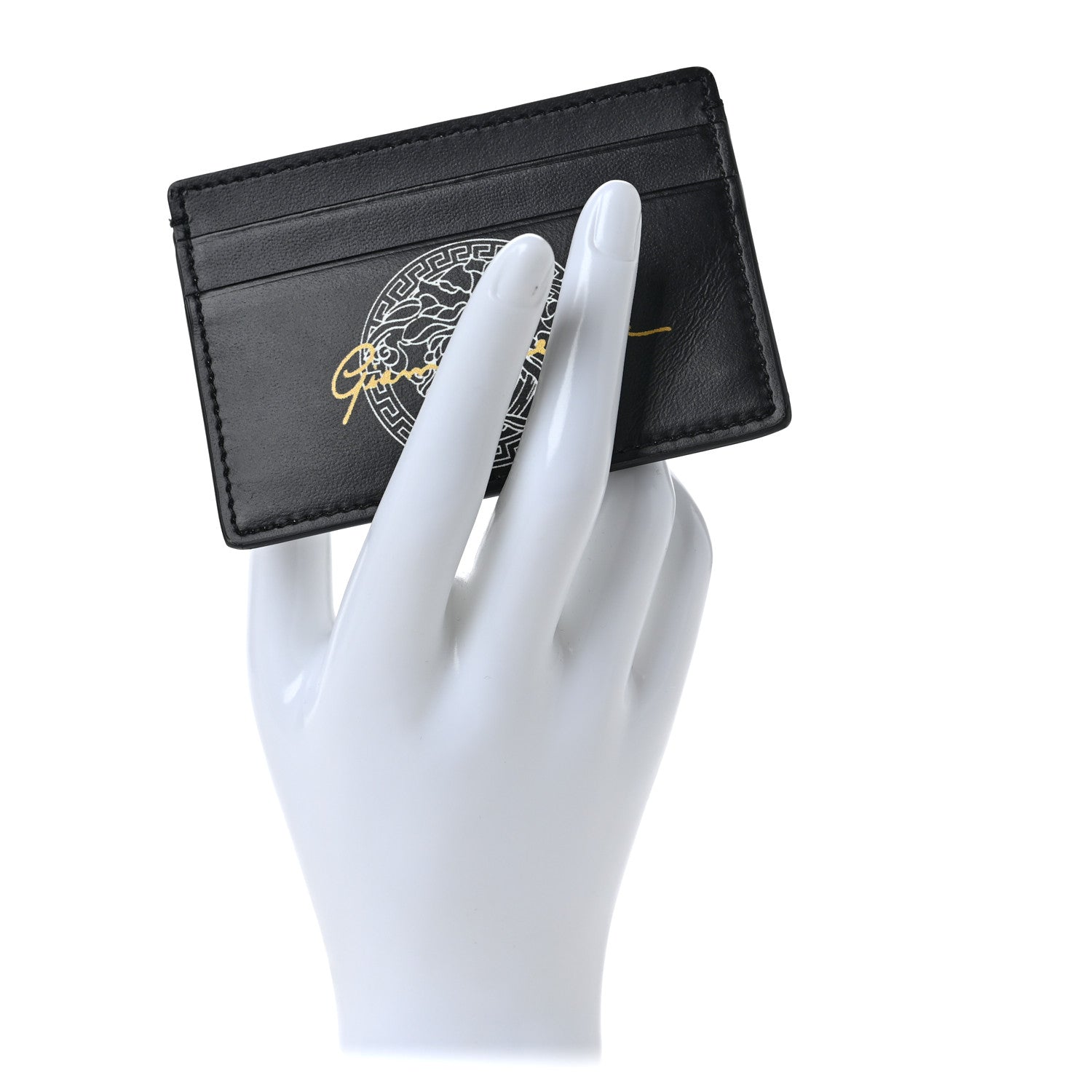 Versace Calfskin Logo Card Holder Black 2 of 7