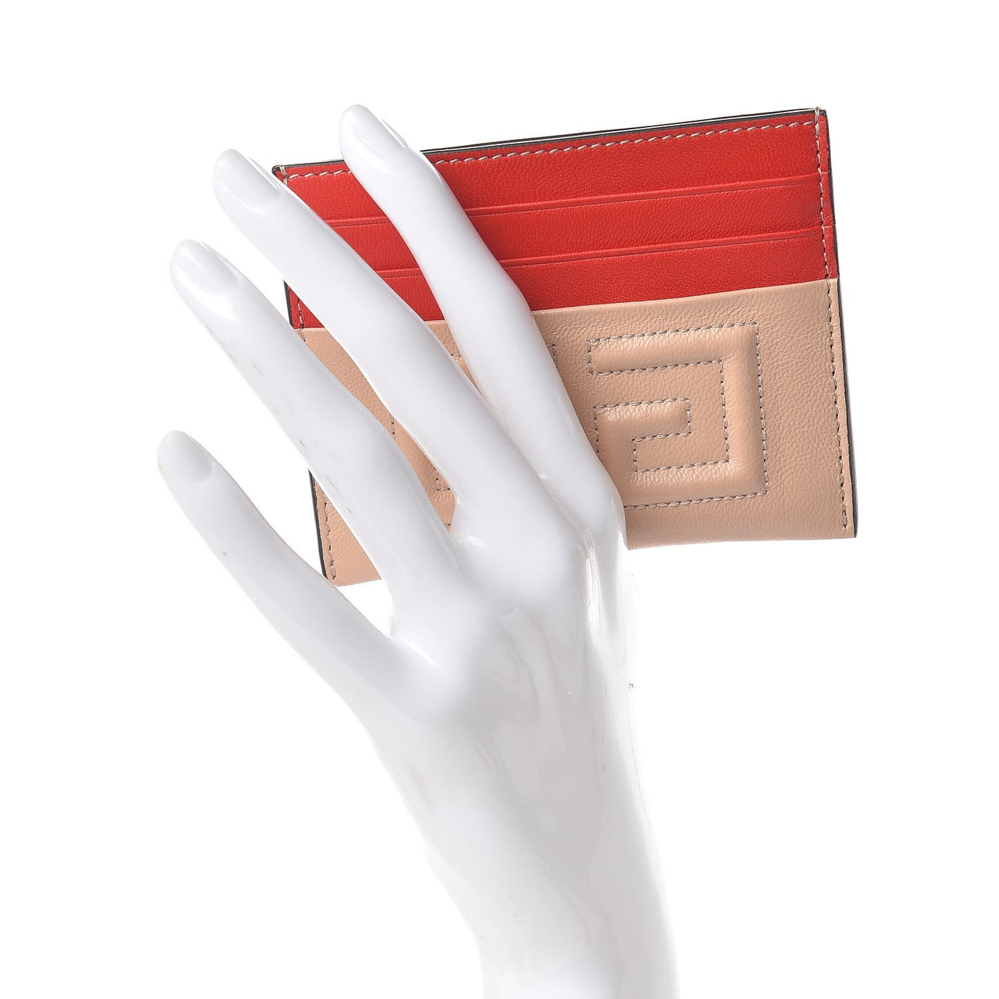 Lambskin Bi-Color Logo Emblem Card Holder Powder