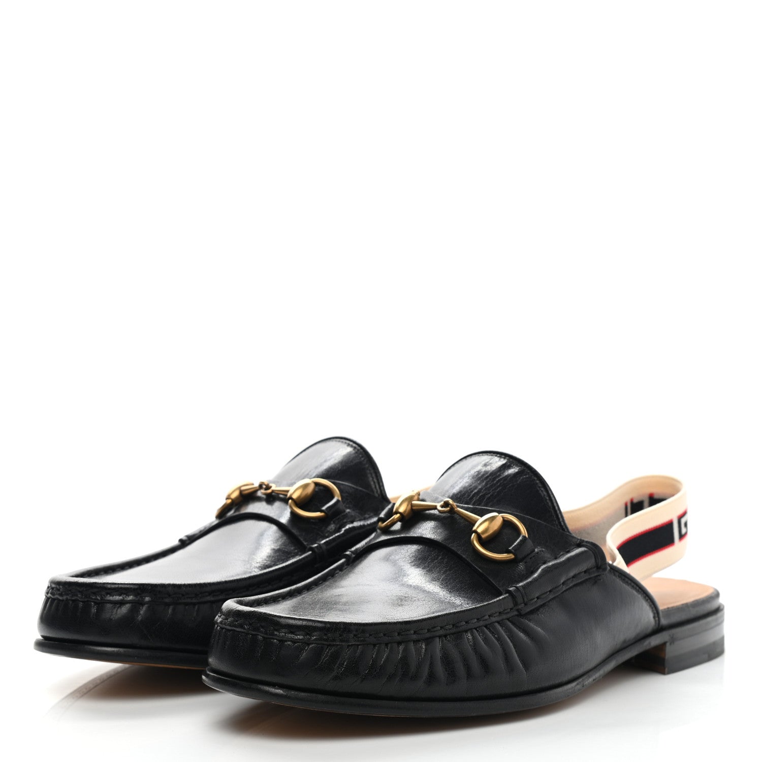 Gucci Goatskin Stripe Mens Horsebit Slingback Slippers 9 Black 3 of 10