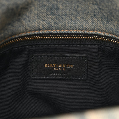 Saint Laurent Denim Quilted Medium Loulou Puffer Monogram Chain Satchel Blue Black 6 of 10