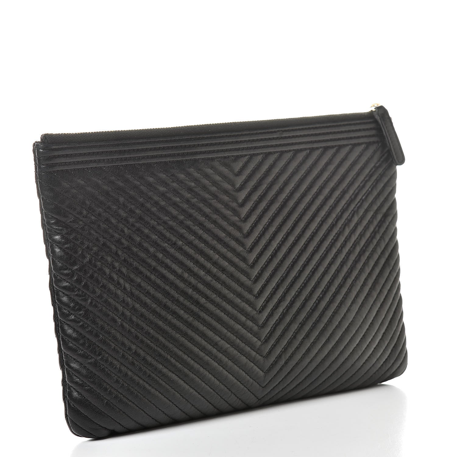 Chanel Calfskin Chevron Medium Boy Cosmetic Case Black 3 of 11