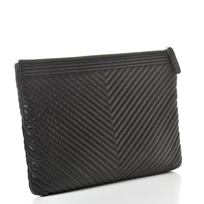 Chanel Calfskin Chevron Medium Boy Cosmetic Case Black 3 of 11