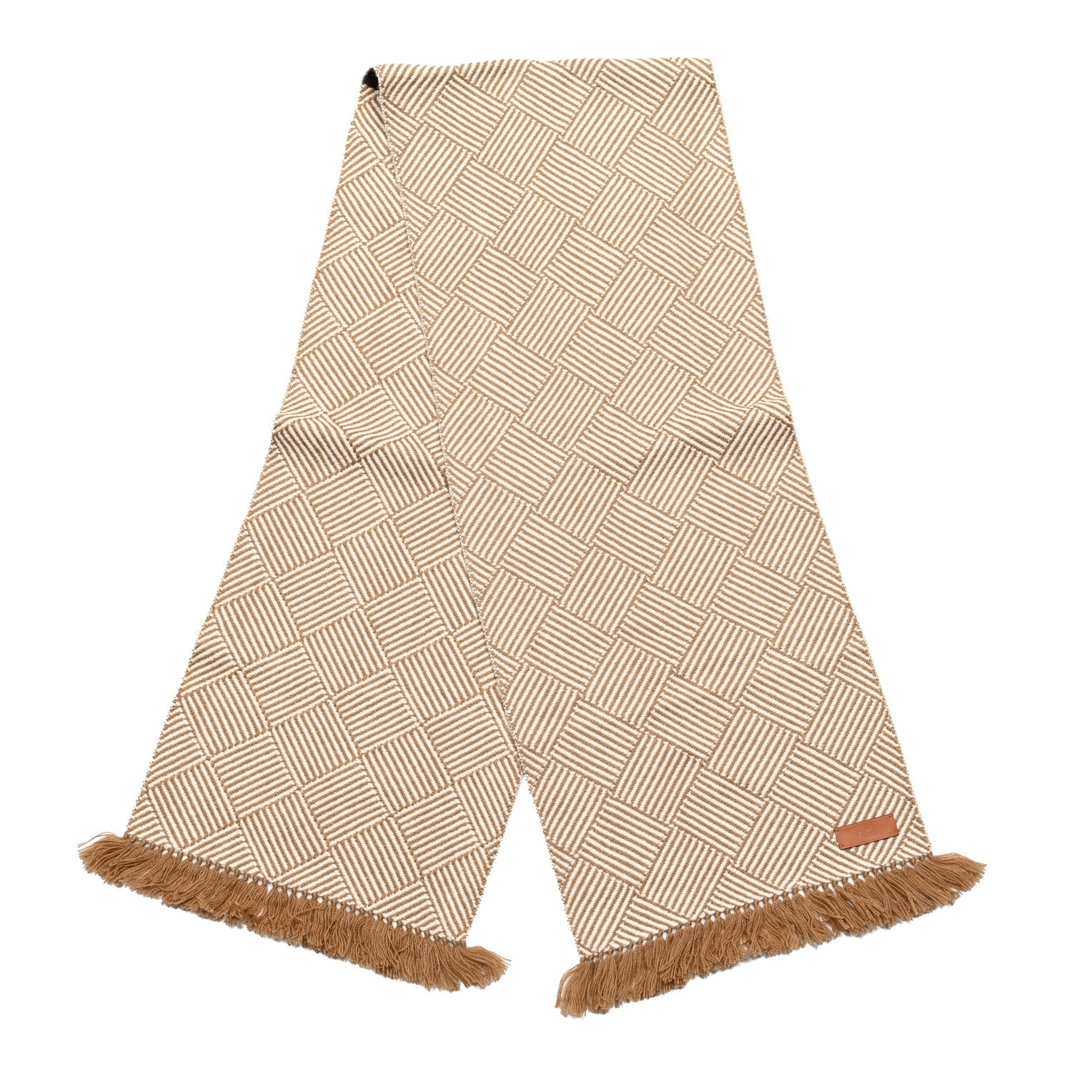 Hermes Cashmere Tile Weave Muffler Camel Ecru 2 of 4