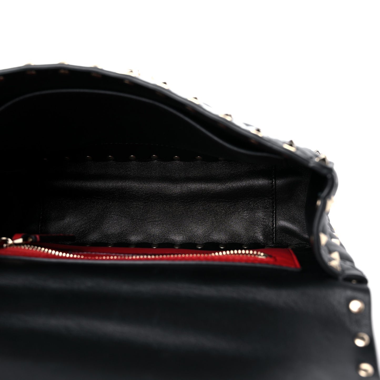 Lambskin Vlogo Print Medium Rockstud Spike Shoulder Bag Black