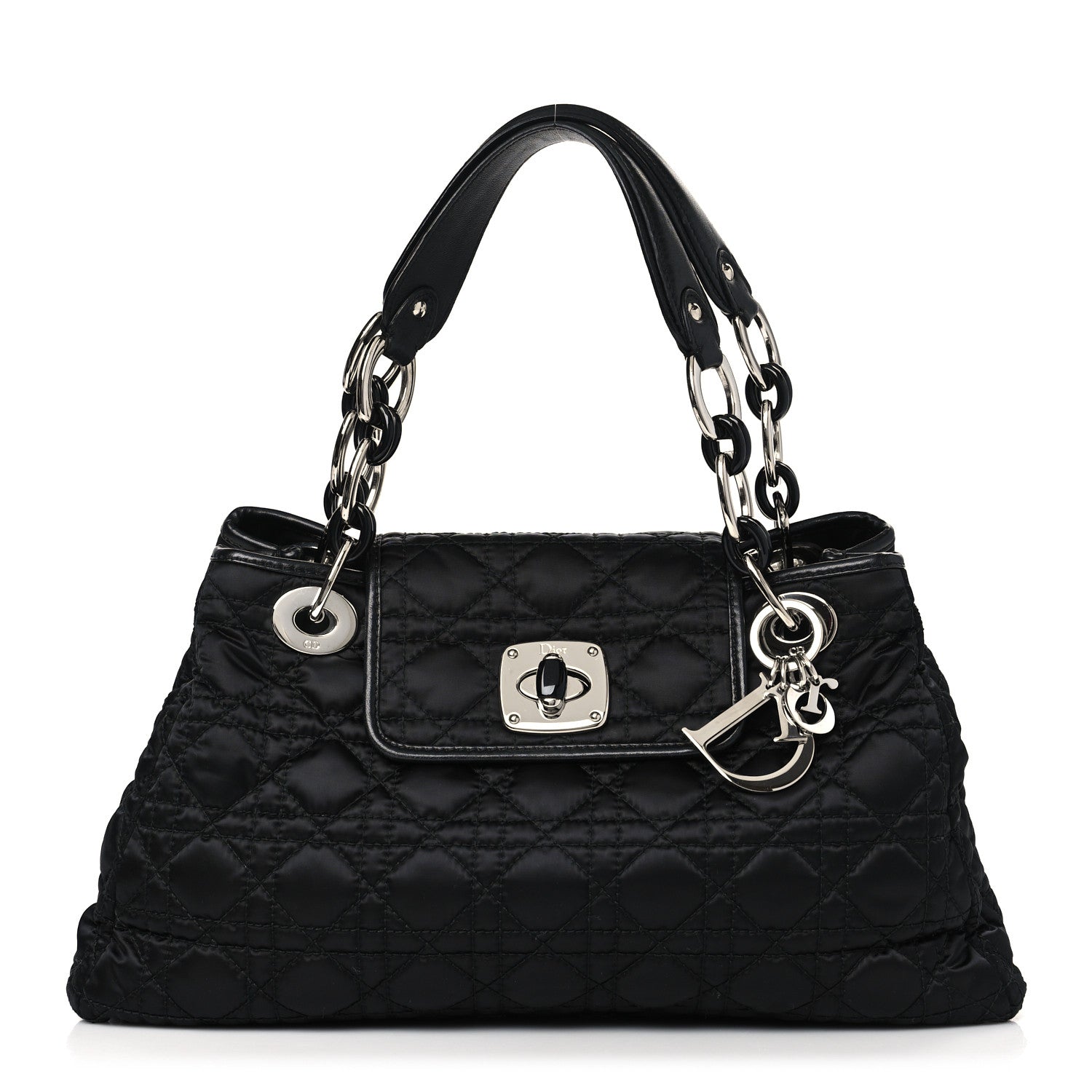 Christian Dior Satin Cannage Charming Lock Flap Shoulder Bag Black 1 of 10