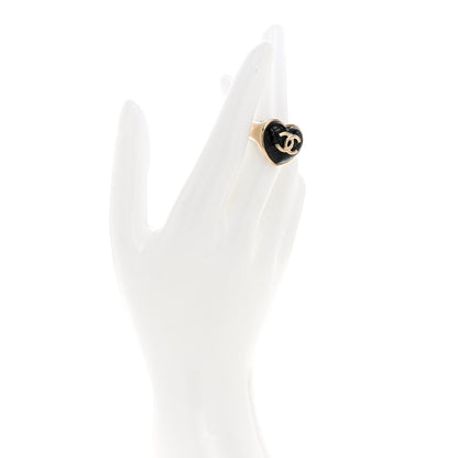 Chanel Resin Quilted CC Heart Ring 53 6.25 Gold Black 2 of 5