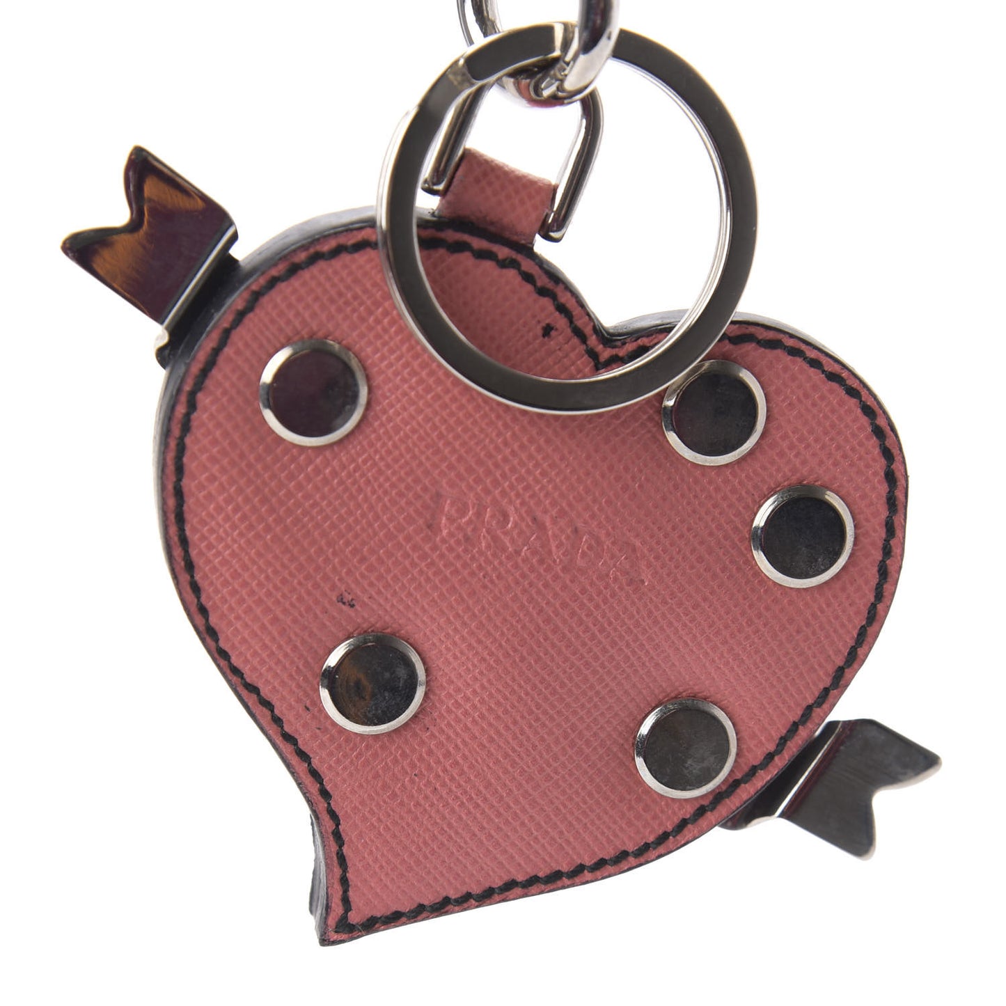 Saffiano Trick Heart Keychain Charm Pink