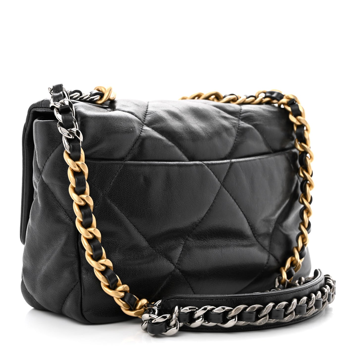 Shiny Goatskin Quilted Medium Chanel 19 Flap Black