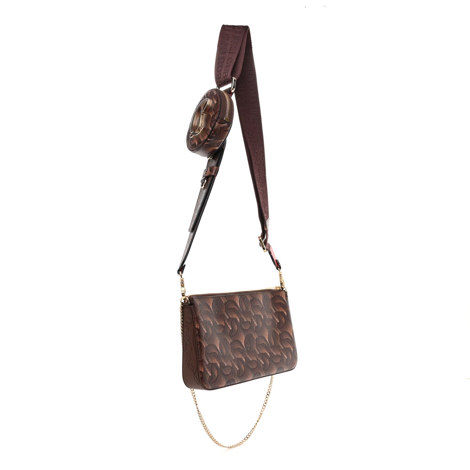 Christian Louboutin Toile Monogram Loubila Chain Hybrid Crossbody Brown 3 of 9