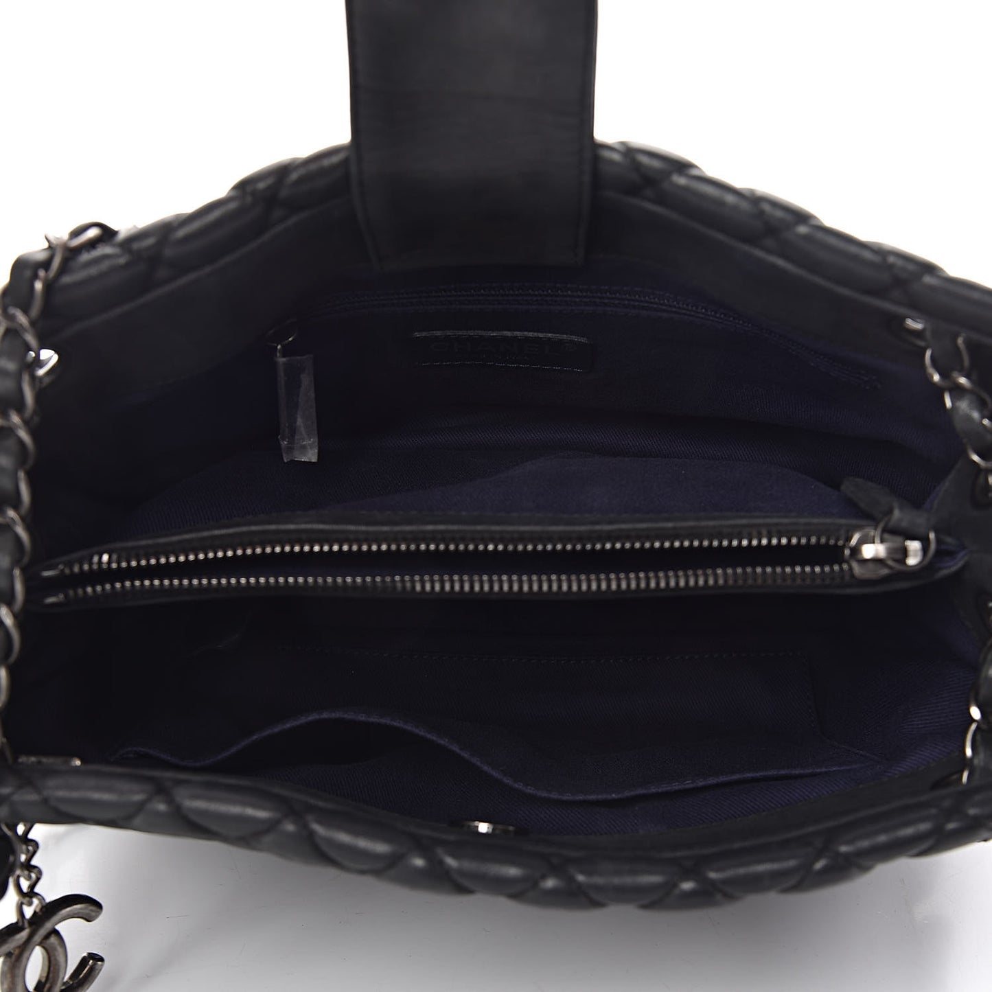 Iridescent Calfskin Small New Bubble Quilt Tote Dark Grey