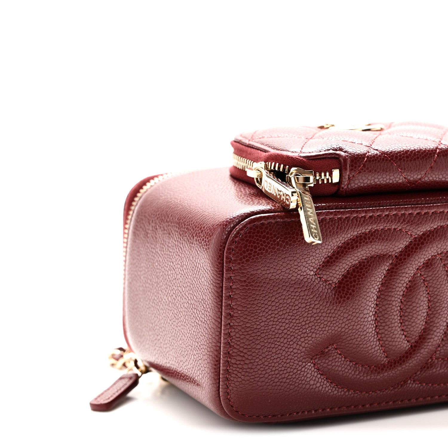 Chanel Caviar Quilted Top Handle Pocket Vanity Case Burgundy 10 of 11