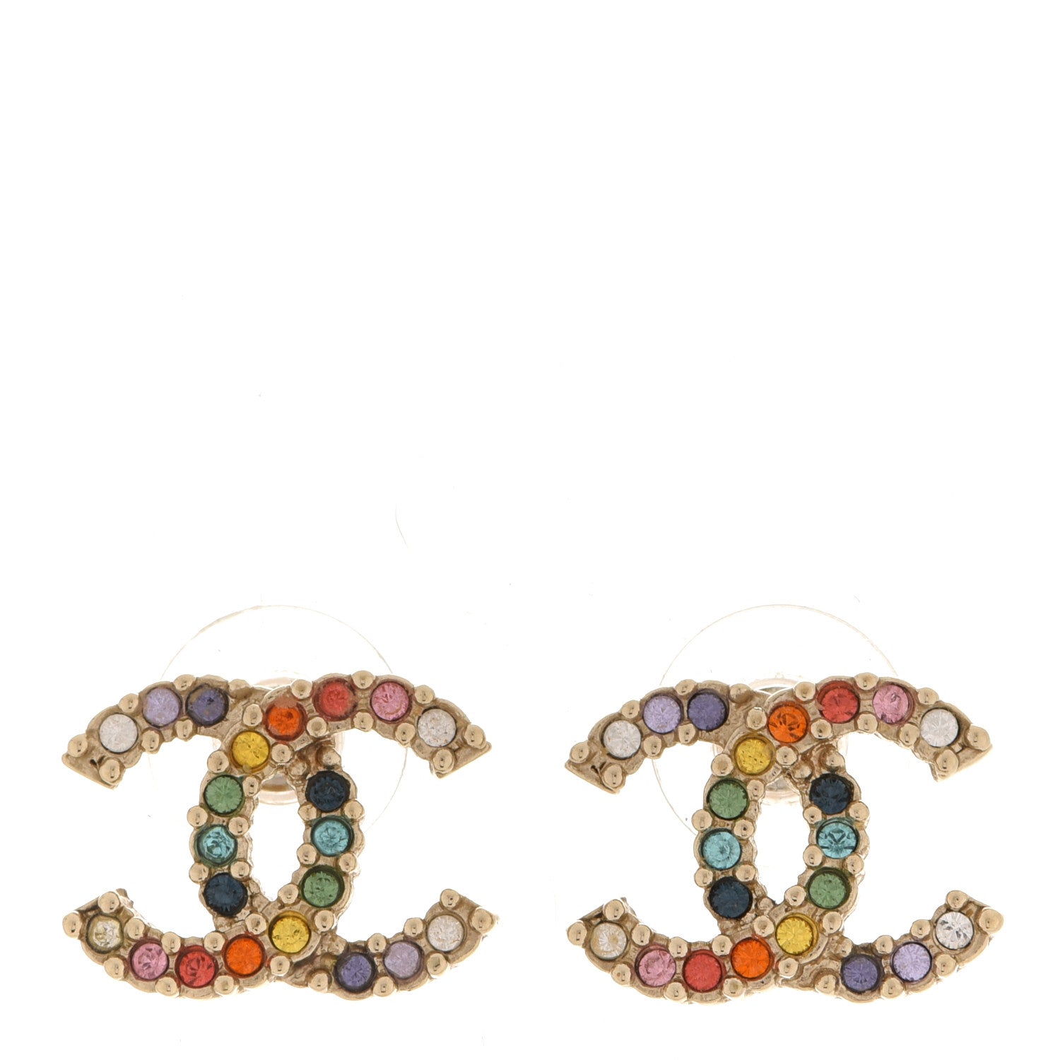 Chanel Crystal Over The Rainbow CC Earrings Gold Multicolor 1 of 5