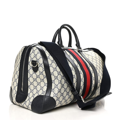Gucci GG Supreme Monogram Textured Dollar Calfskin Web Medium Ophidia Duffle Bag Beige Blue 2 of 6