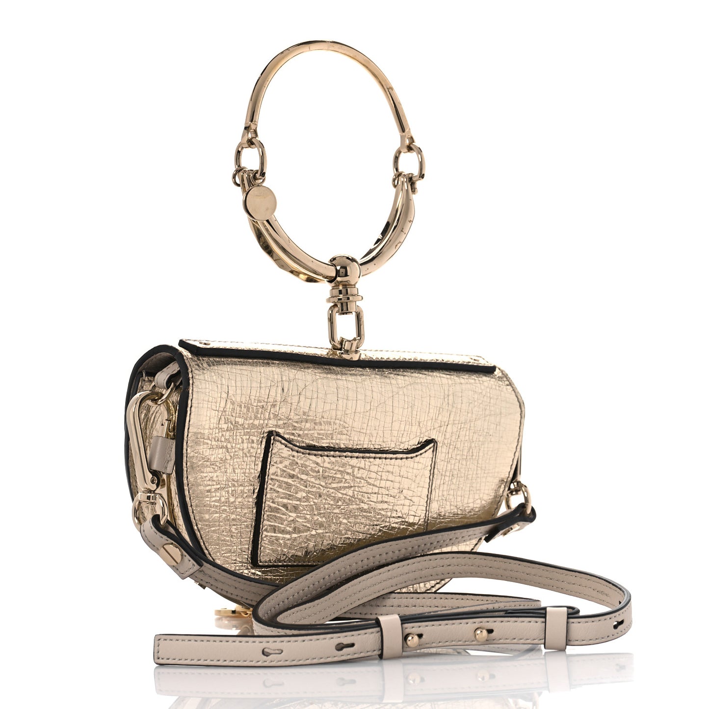 Metallic Calfskin Small Nile Bracelet Minaudiere Bag Gold
