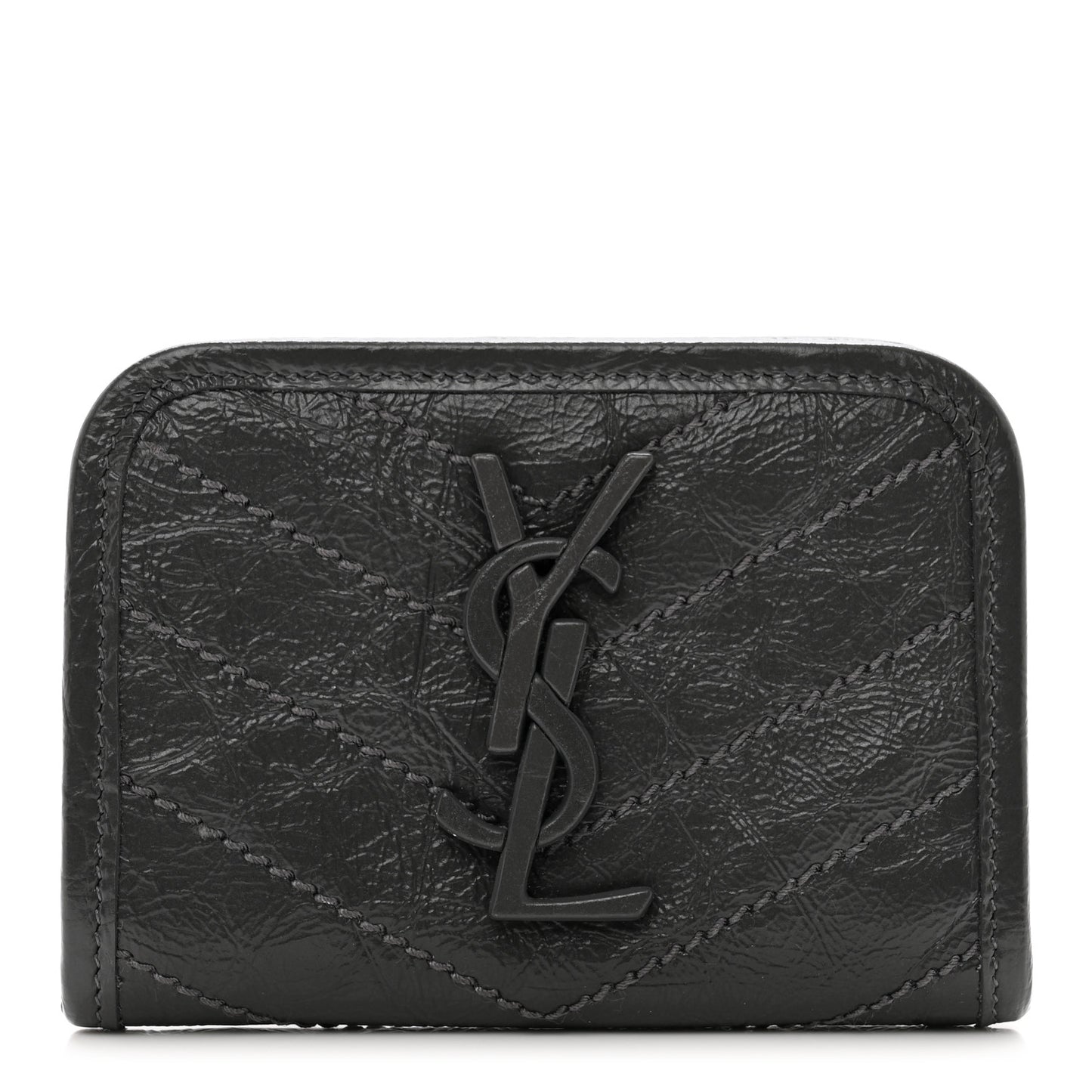 Crinkled Calfskin Matelasse Monogram Niki Card Holder Black