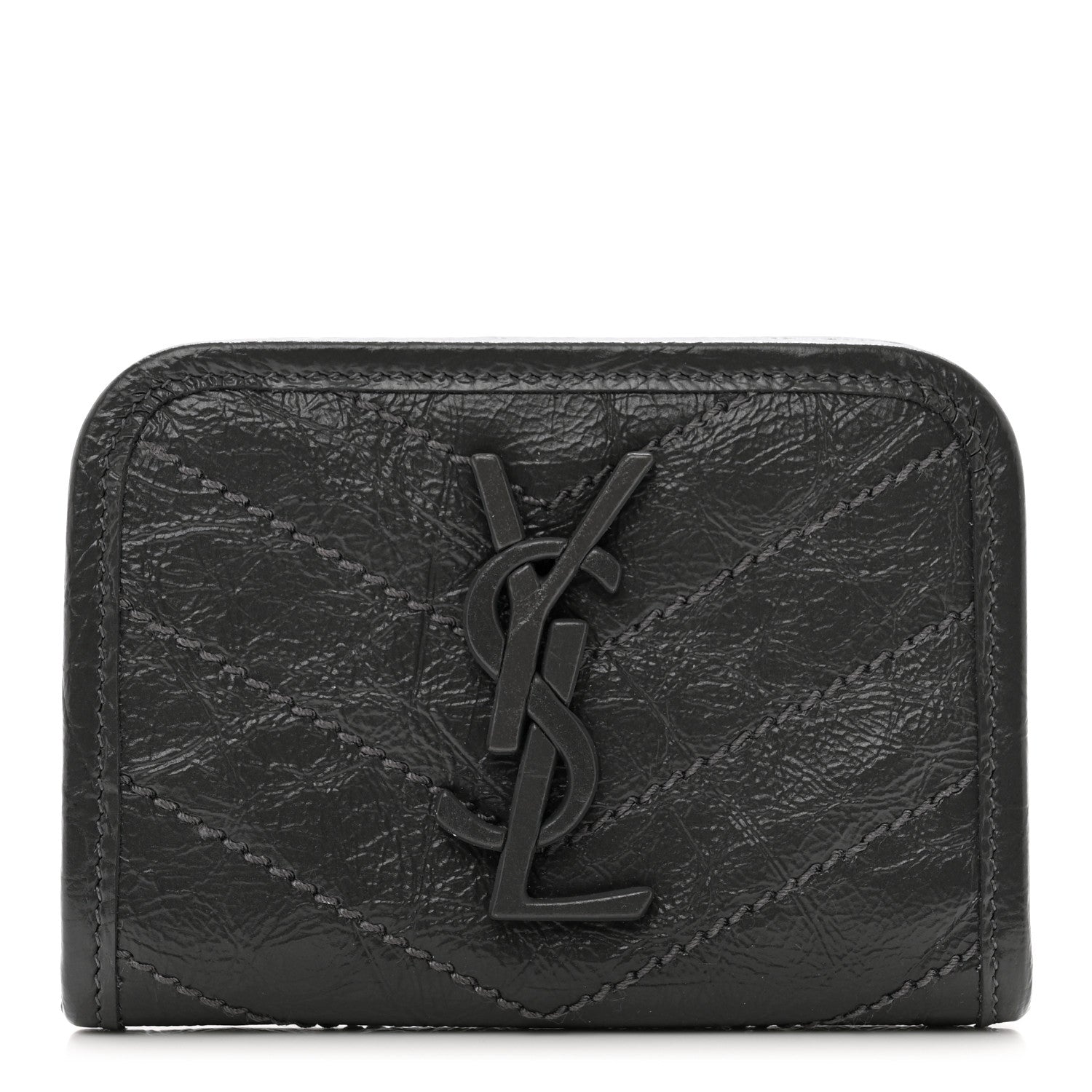 Saint Laurent Crinkled Calfskin Matelasse Monogram Niki Card Holder Black 1 of 8