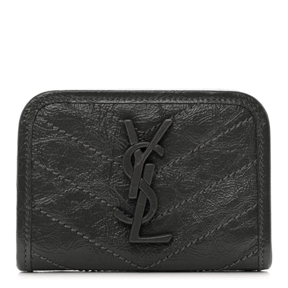 Saint Laurent Crinkled Calfskin Matelasse Monogram Niki Card Holder Black 1 of 8