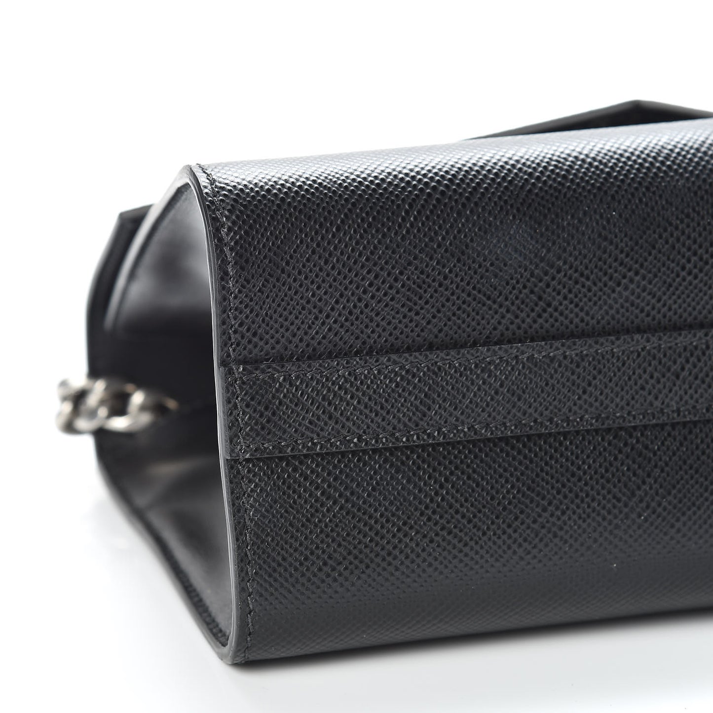 Saffiano Cuir Calfskin Monochrome Envelope Flap Chain Shoulder Bag Black