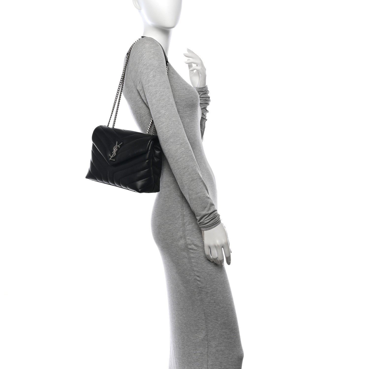 Saint Laurent Calfskin Y Quilted Monogram Small Loulou Chain Satchel Black 2 of 10