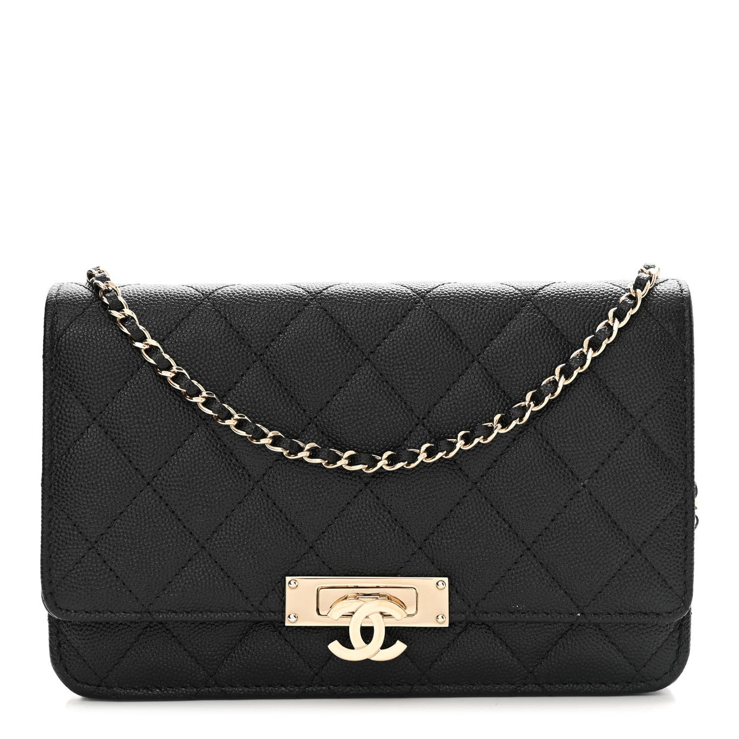 Caviar Quilted Golden Class Wallet On Chain WOC Black
