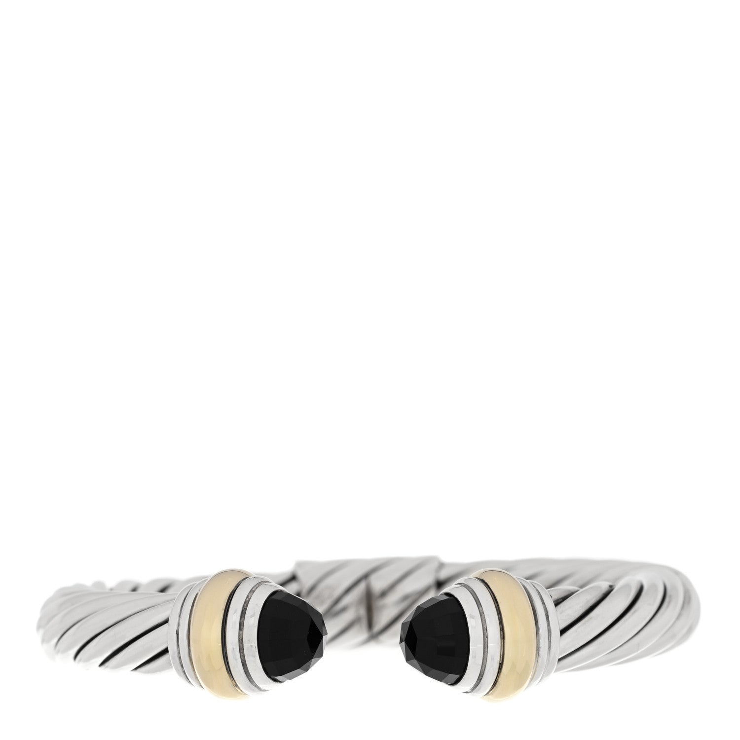 David Yurman Sterling Silver 14K Yellow Gold Black Onyx 10mm Cable Classics Hinged Bracelet 1 of 3