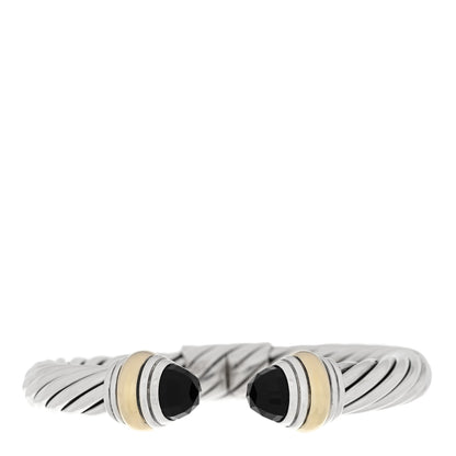 David Yurman Sterling Silver 14K Yellow Gold Black Onyx 10mm Cable Classics Hinged Bracelet 1 of 3