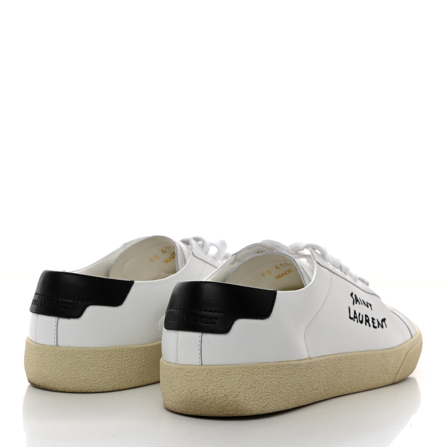Saint Laurent Calfskin Embroidered Court Classic Sneakers 38 White Black 4 of 9