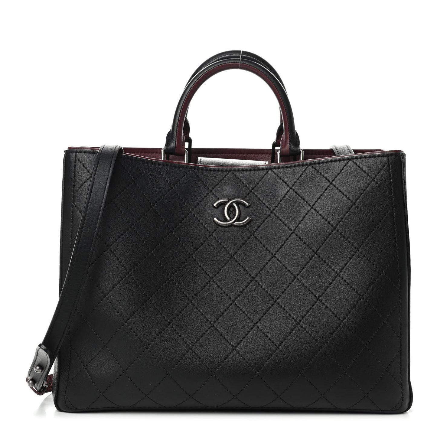 Bullskin Stitched Bi-Color Large Shopping Tote Black