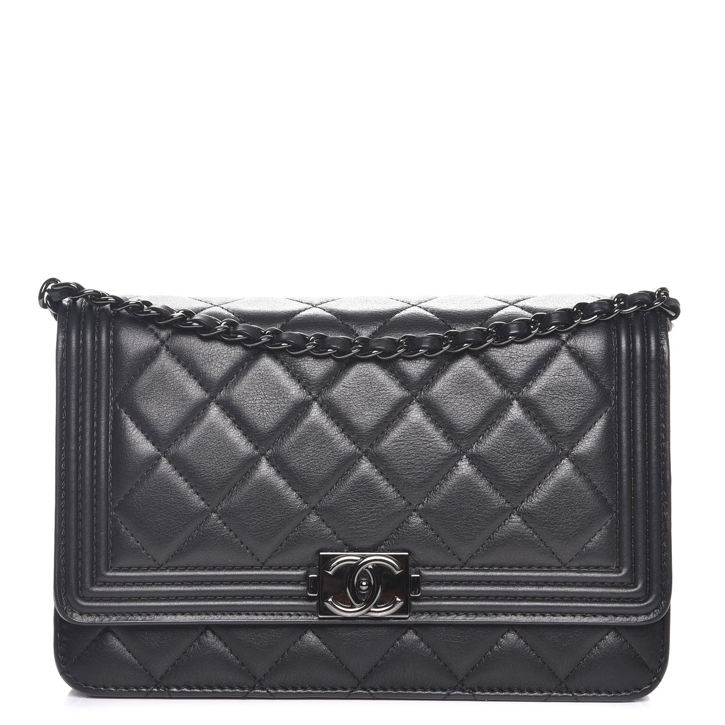 Lambskin Quilted Boy Wallet On Chain WOC So Black