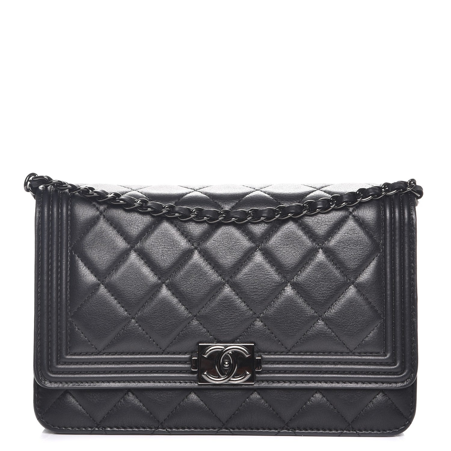 Chanel Lambskin Quilted Boy Wallet On Chain WOC So Black 1 of 8