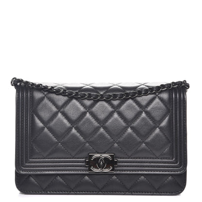 Chanel Lambskin Quilted Boy Wallet On Chain WOC So Black 1 of 8