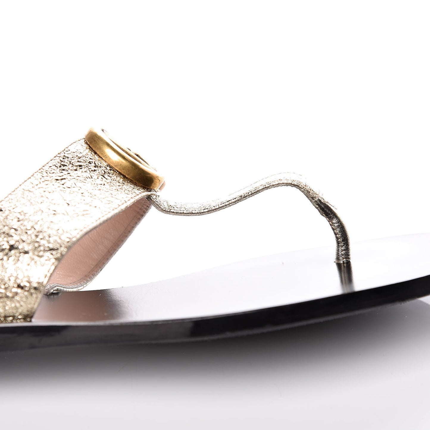 Nappa Silk Galassia GG Marmont Thong Flat Sandals 37.5 Platino