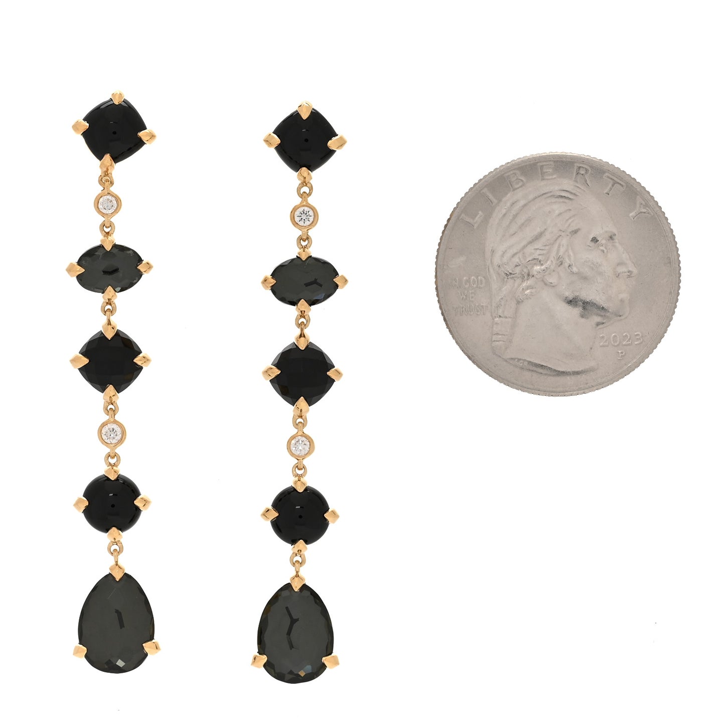 18K Yellow Gold Diamond Black Onyx Black Orchid Chatelaine Drop Earrings