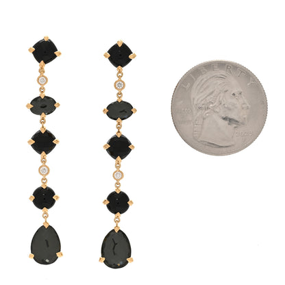 David Yurman 18K Yellow Gold Diamond Black Onyx Black Orchid Chatelaine Drop Earrings 2 of 4