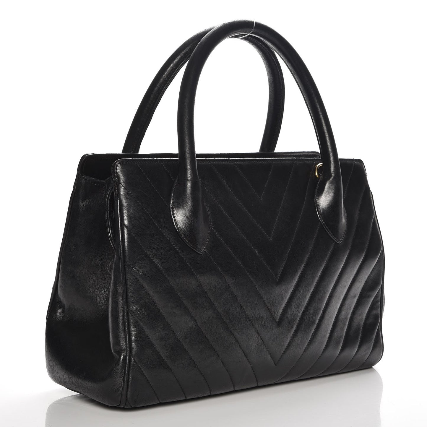 Lambskin Chevron Top Handle Bag Black
