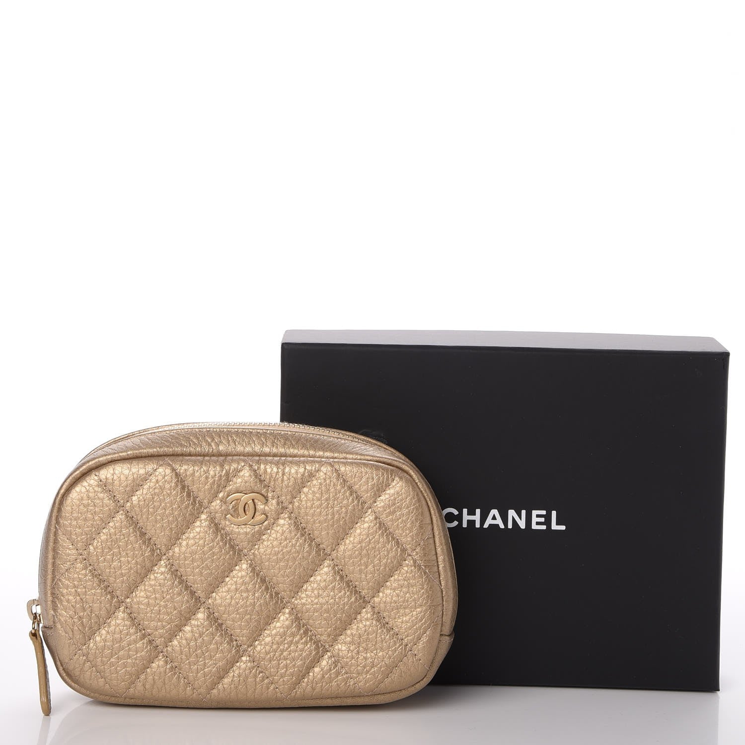 Chanel Metallic Calfskin Quilted Small Curvy Pouch Cosmetic Case Gold 8 of 8