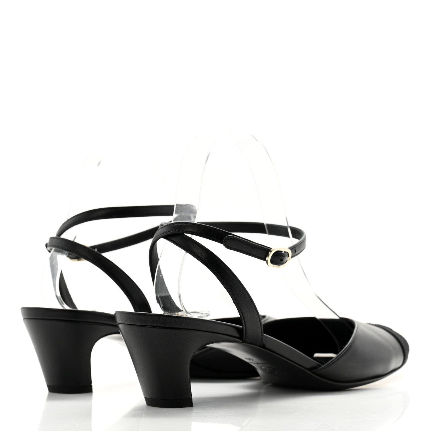 Chanel Lambskin Grosgrain Cap Toe CC Slingback Pumps 40 Black 4 of 11