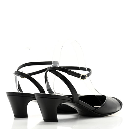 Chanel Lambskin Grosgrain Cap Toe CC Slingback Pumps 40 Black 4 of 11