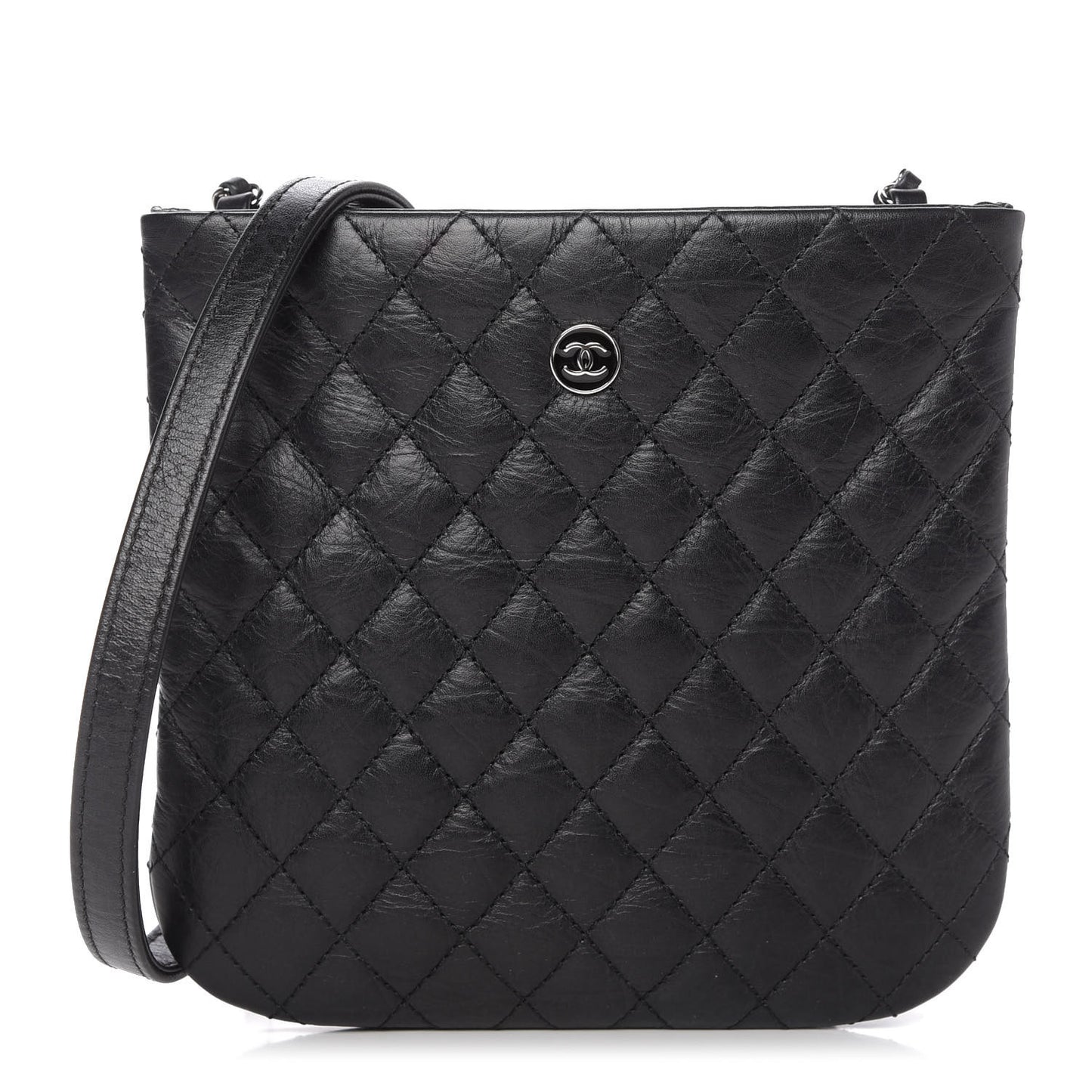 Aged Calfskin Quilted Crossbody Bag Black