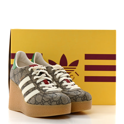 Gucci X ADIDAS GG Supreme Monogram Gazelle Wedge Sneakers 36 Beige Ebony Off White New Shamarock 8 of 8