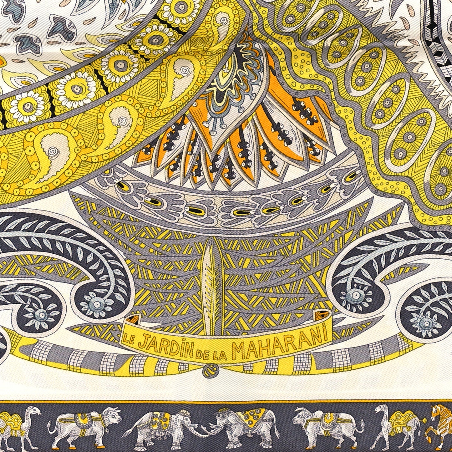 Silk Le Jardin De La Maharani Scarf 90 White Jaune Gris