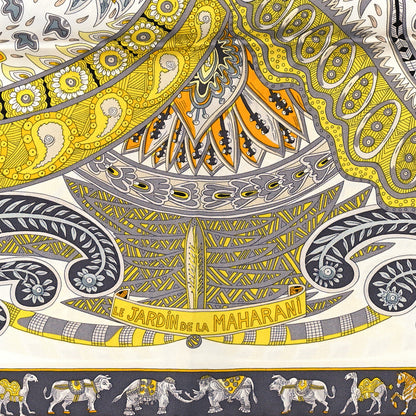 Hermes Silk Le Jardin De La Maharani Scarf 90 White Jaune Gris 5 of 5